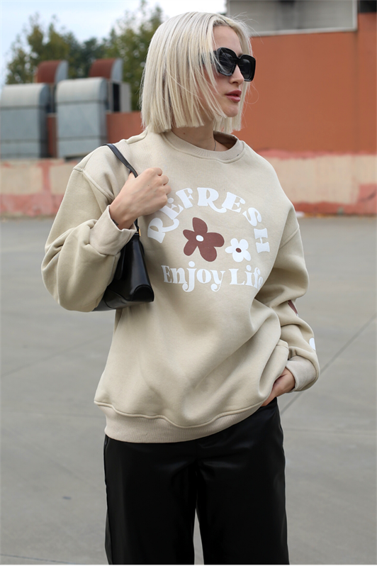 MDX Beige Bicycle Collar Printed Sweatshirt MG1572 - Pinneberg