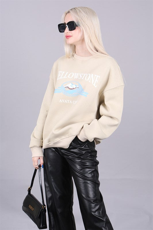 MDX Beige Bicycle Collar Printed Sweatshirt MG1571 - Barri