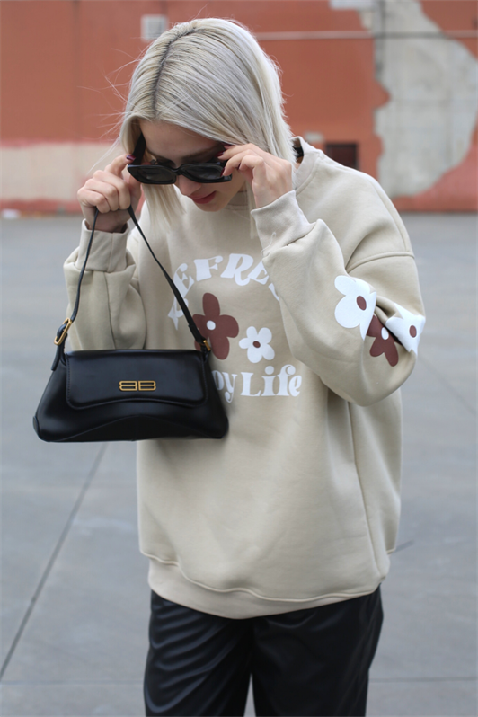 MDX Beige Bicycle Collar Printed Sweatshirt MG1572 - Pinneberg