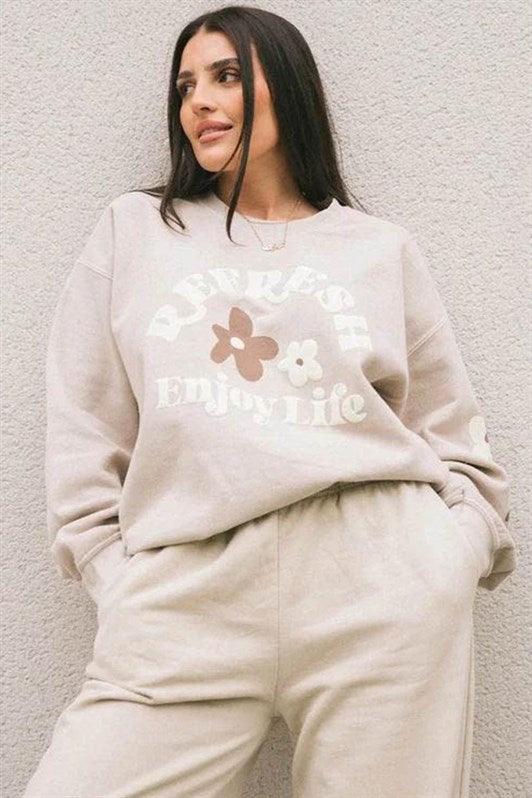 MDX Beige Bicycle Collar Printed Sweatshirt MG1572 - Pinneberg