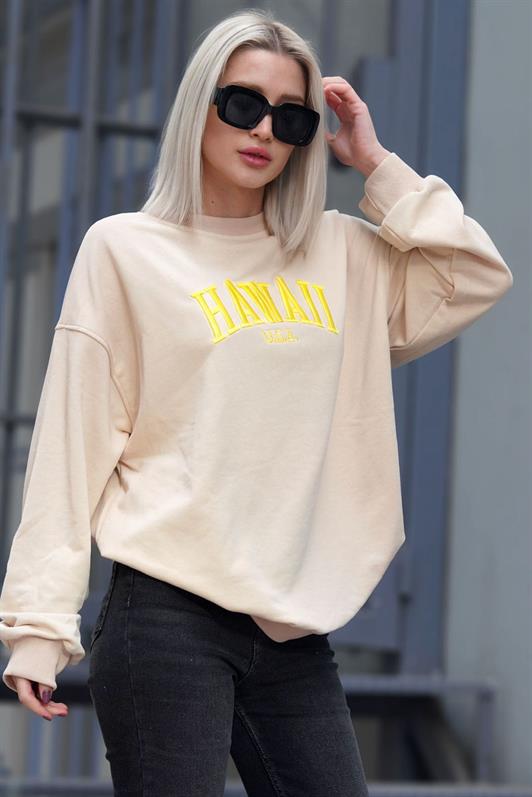 MDX Beige Bicycle Collar Printed Sweatshirt MG1922 - Bolingbrook