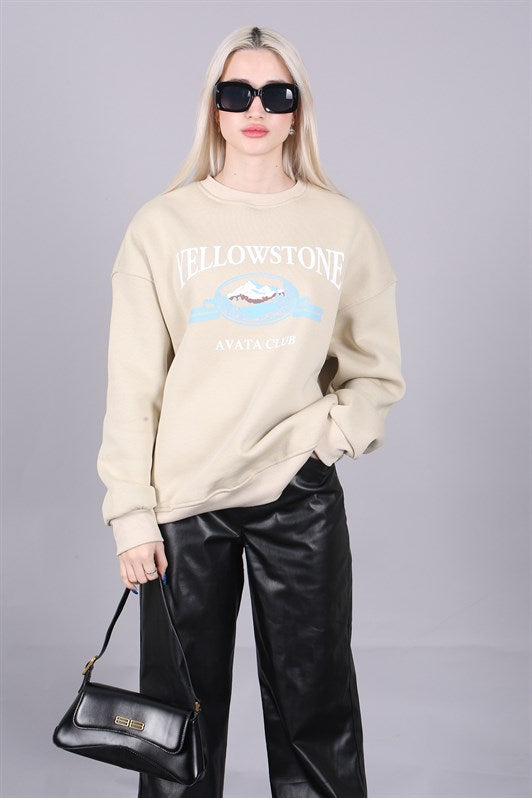 MDX Beige Bicycle Collar Printed Sweatshirt MG1571 - Barri