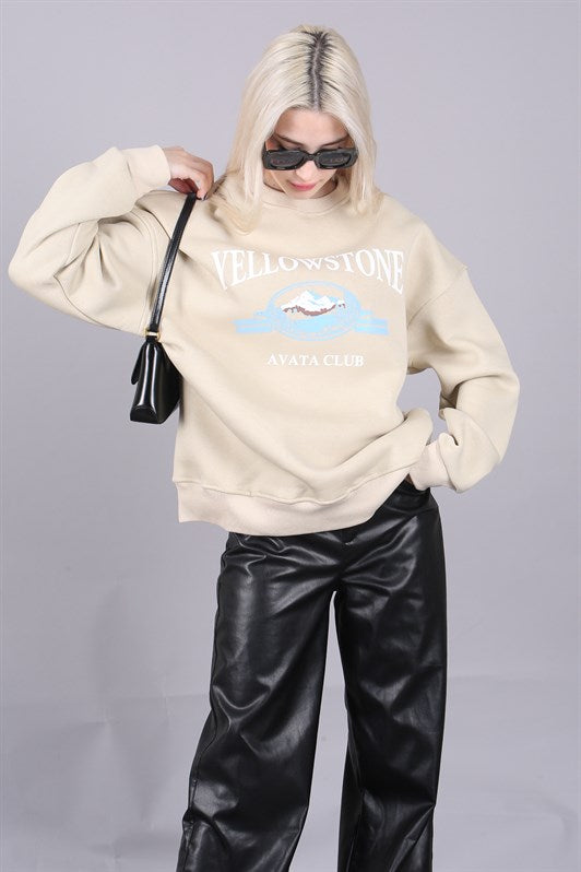 MDX Beige Bicycle Collar Printed Sweatshirt MG1571 - Barri