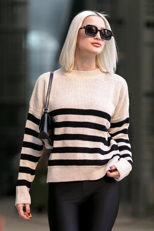 MDX Beige Bicycle Neck Striped Sweater MG1258 - Ciudad Apodaca