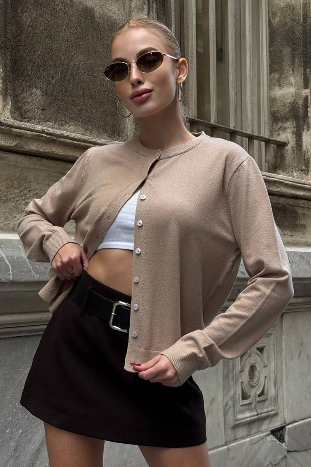 Beige Bicycle Collar Buttoned Cardigan BCHZCK-251267 - Hammond