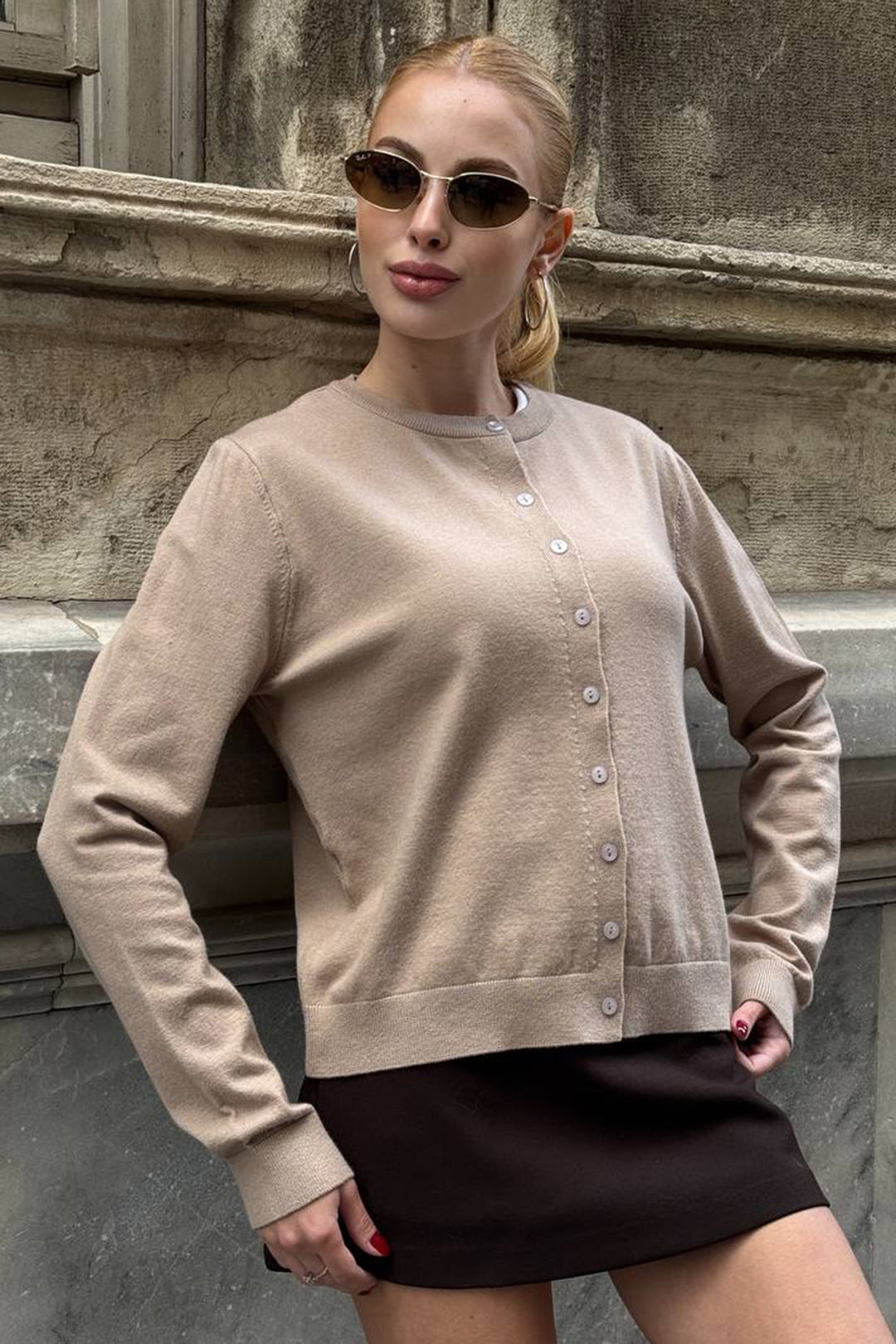 Beige Bicycle Collar Buttoned Cardigan BCHZCK-251267 - Cádiz