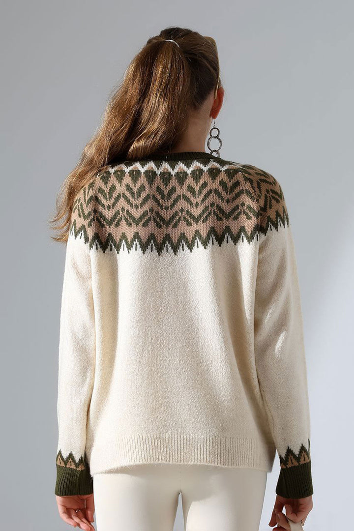 Beige Bicycle Collar Snow Patterned Sweater BCES-252028 - Avezzano