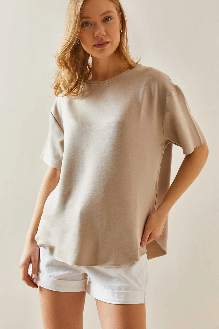 Beige Bicycle Neck Oys Modal Oval Cut Soft Textured Basic T-Shirt BC241115 - Kaufbeuren
