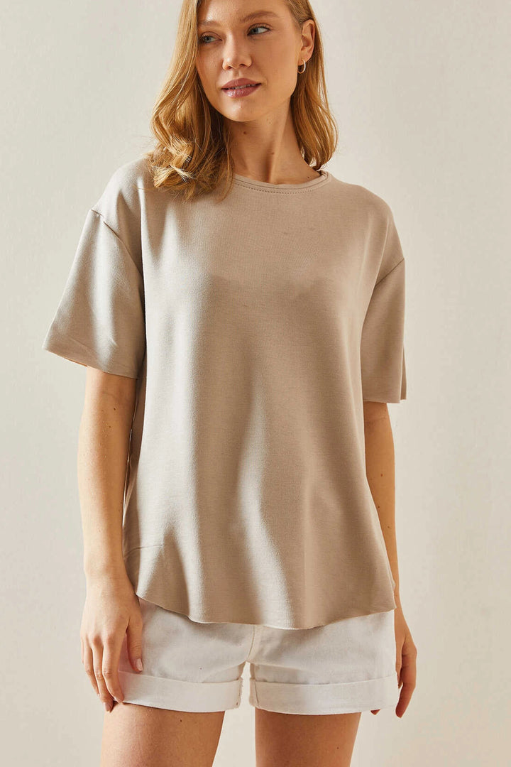 Beige Bicycle Neck Oys Modal Oval Cut Soft Textured Basic T-Shirt BC241115 - Kaufbeuren