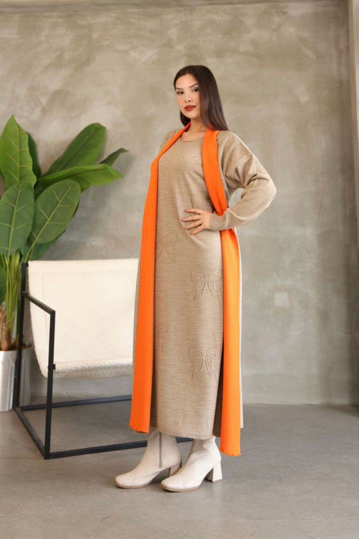 Beige Bicycle Collar Knit Dress BCES-252024 - Fitchburg