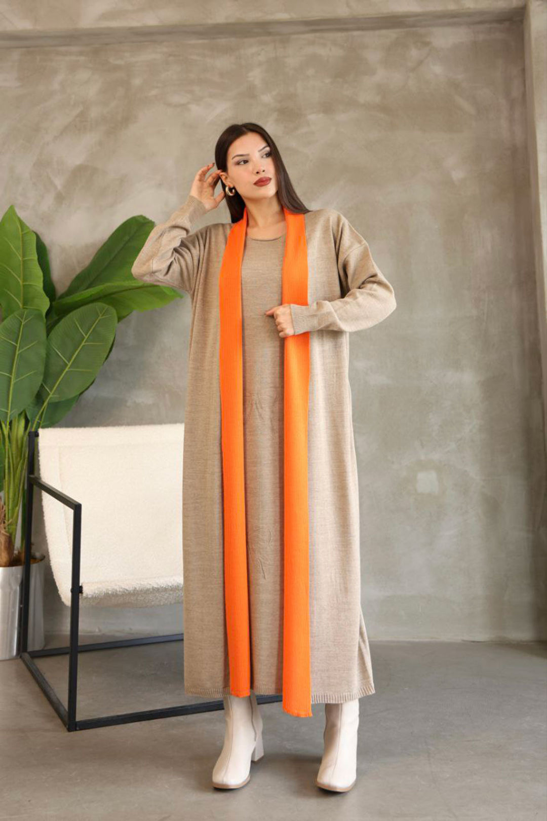 Beige Bicycle Collar Knit Dress BCES-252024 - Fitchburg