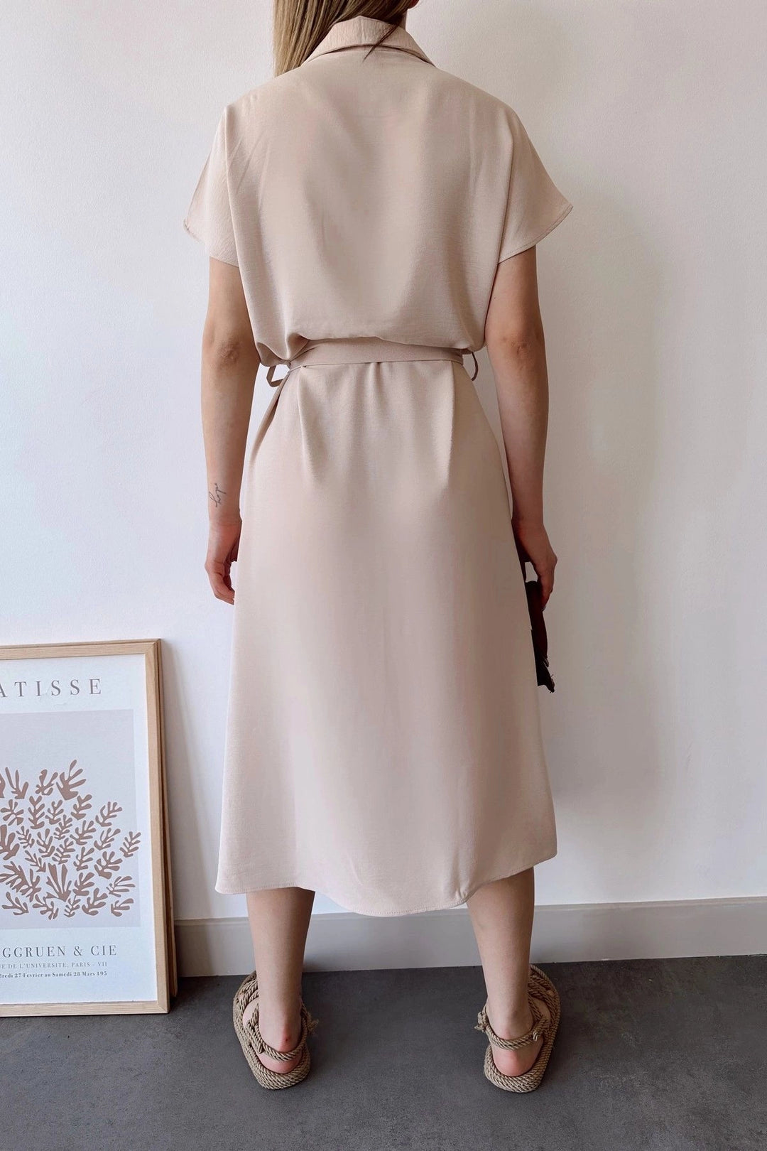Beige Pocketed Belted Safari Airy Dress BCBSK-25700-K4045 - Scranton