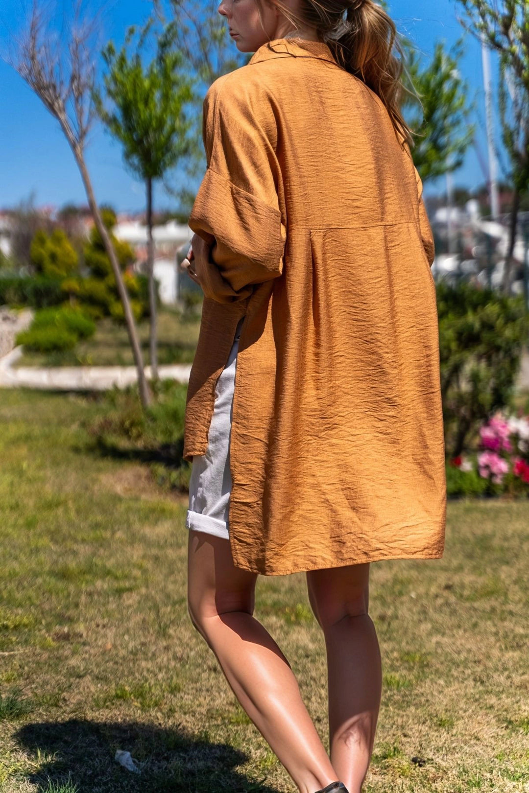 Beige Double Pocket Back Long Slouchy Shirt BCBSK-25700-3524 - Tilburg