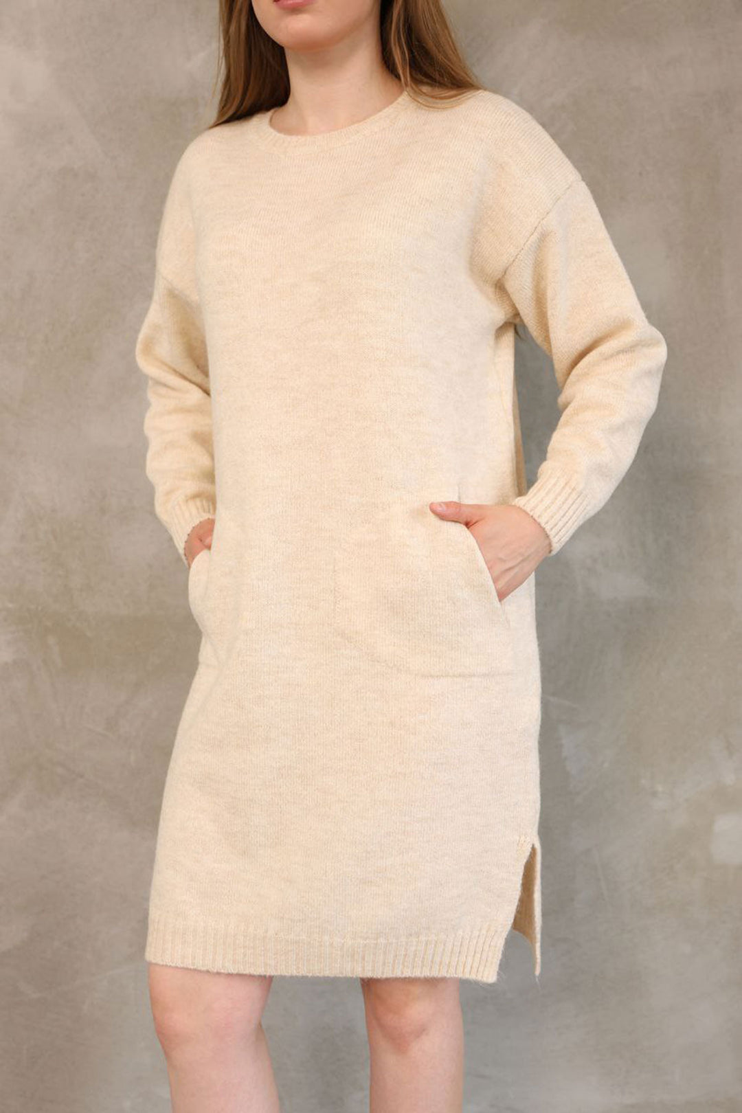 Beige Double Pocket Bicycle Collar Tunic Dress BCES-252022 - Saint-Maur-des-Fossés