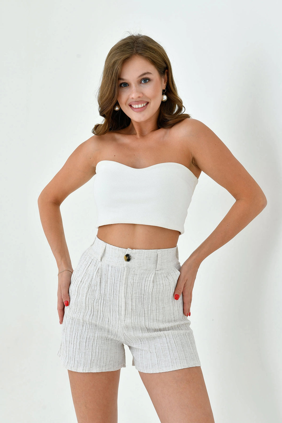 Beige Striped Linen Shorts with Two Pockets BC25PKN16 - Limbiate