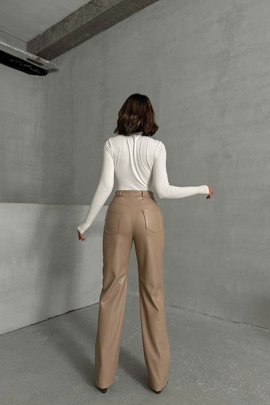 Beige Double Pocket Slim Fit Faux Leather Pants BCHN-25267542 - Shoreline