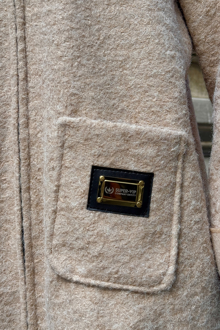 Beige Double Pocket Hooded Long Winter Boucle Jacket BCVL-25V221 - Rochester