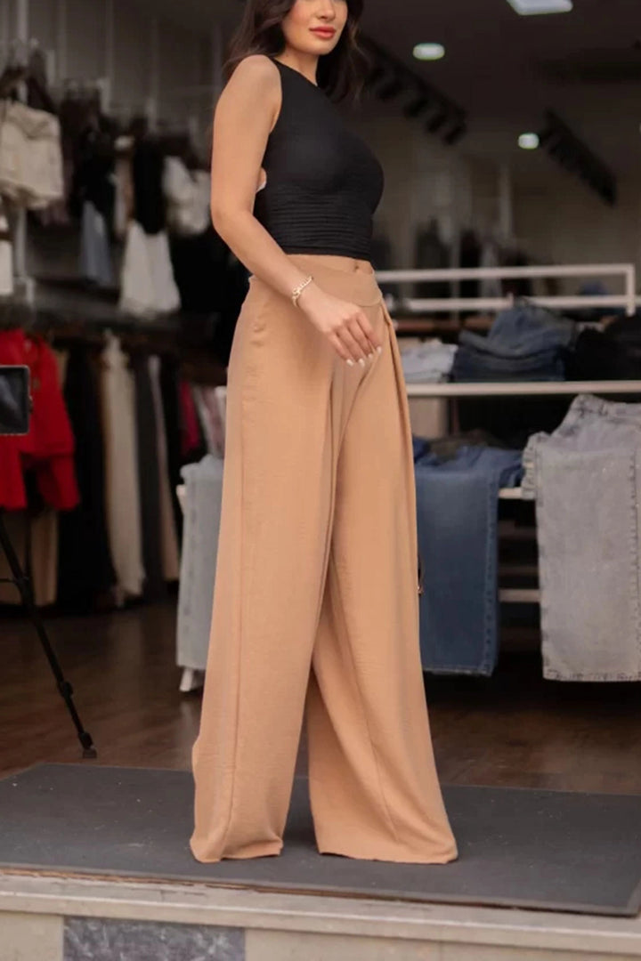Beige Double-Breasted Aerobin Woven Palazzo Pants BCIR-251003 - Rezé