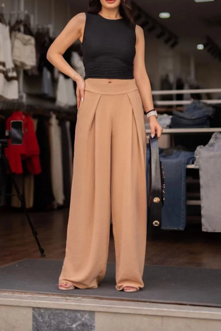 Beige Double-Breasted Aerobin Woven Palazzo Pants BCIR-251003 - Rezé