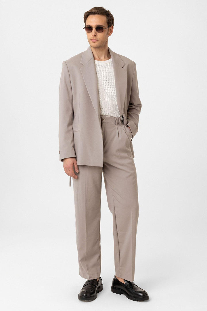 ANT Antioch Bej Çift Pileli Baggy Fit Erkek Pantolon - Taunton