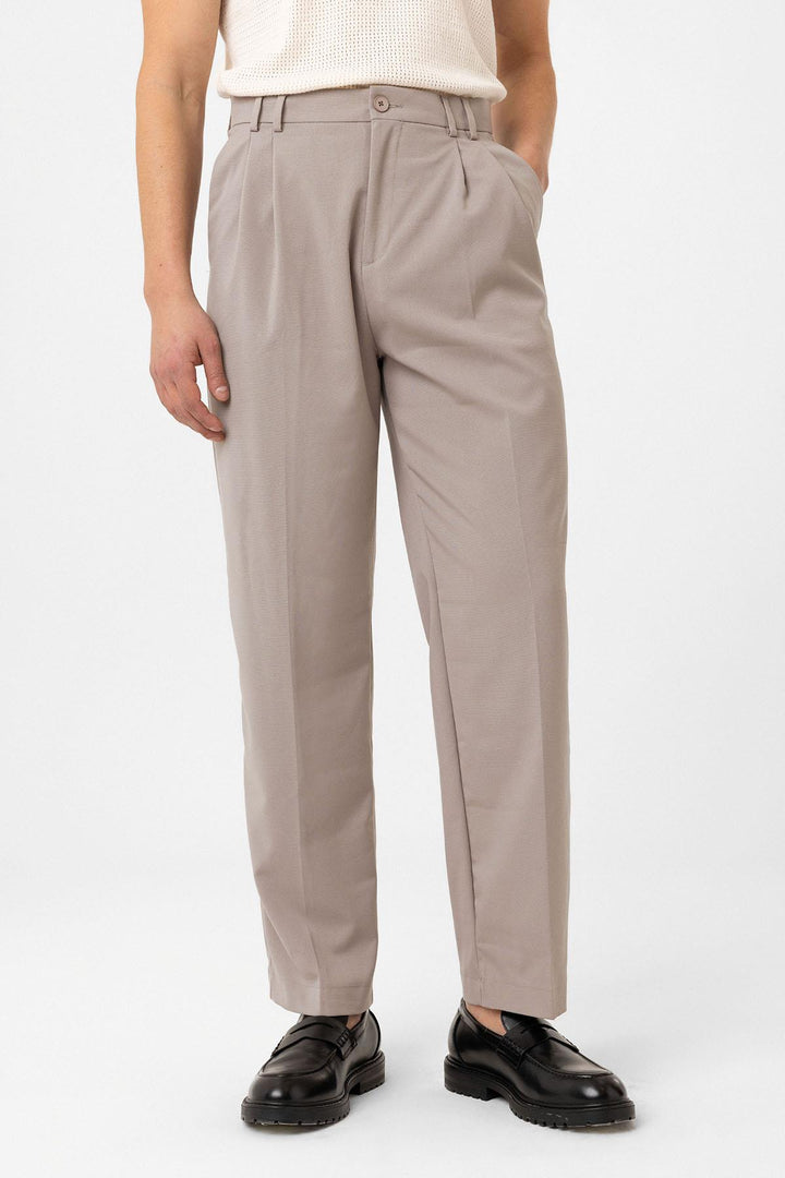 ANT Antioch Bej Çift Pileli Baggy Fit Erkek Pantolon - Taunton