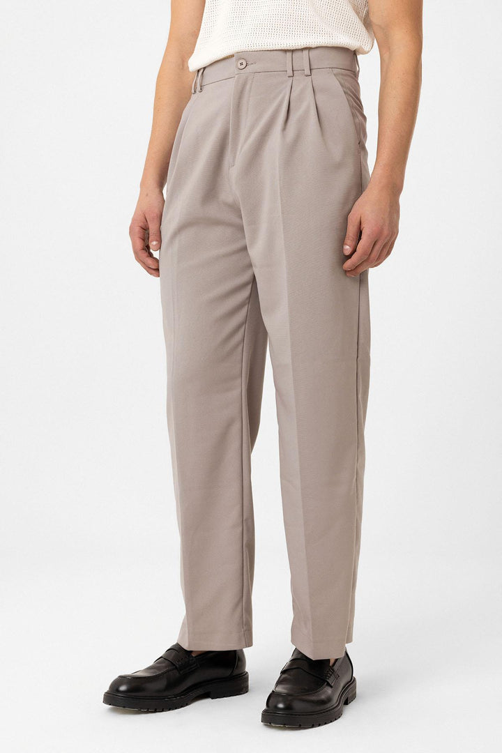 ANT Antioch Bej Çift Pileli Baggy Fit Erkek Pantolon - Taunton