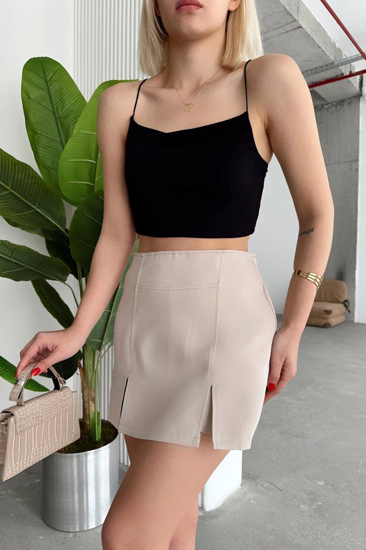 Beige Double Slit Shorts Skirt BCHN-25250364 - Bismarck
