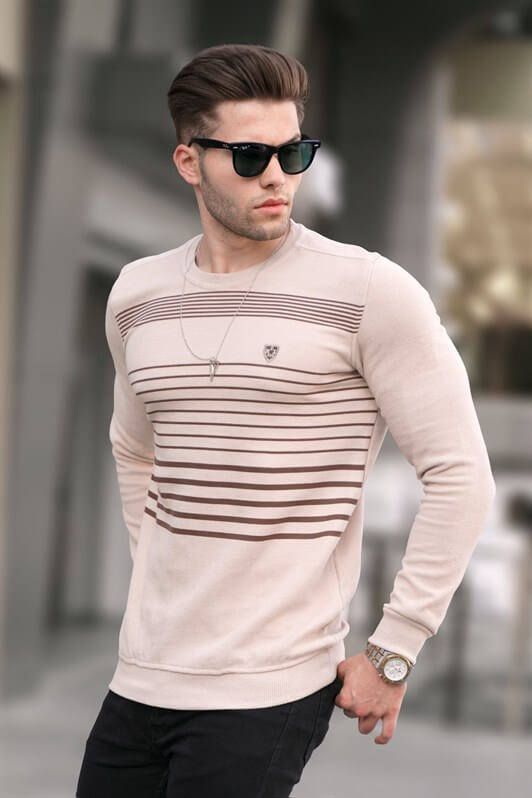 MDX Beige Striped Bicycle Collar Sweater 5961 - South Shields