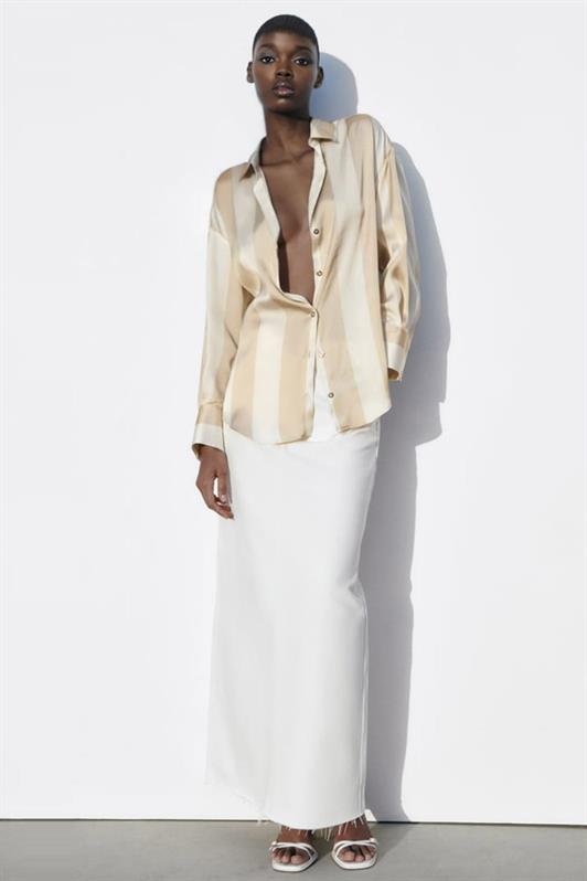 MDX Beige Striped Oversized Women's Shirt MG1850 - Vineland