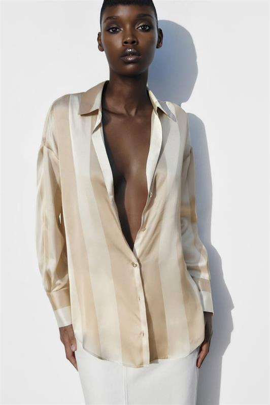 MDX Beige Striped Oversized Women's Shirt MG1850 - Vineland