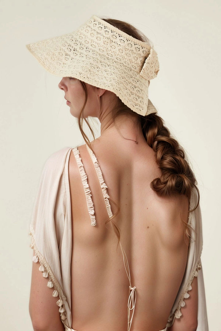 Beige Lace Top Open Wide Mesh Visor Hat BCNSV-2514535 - Severn
