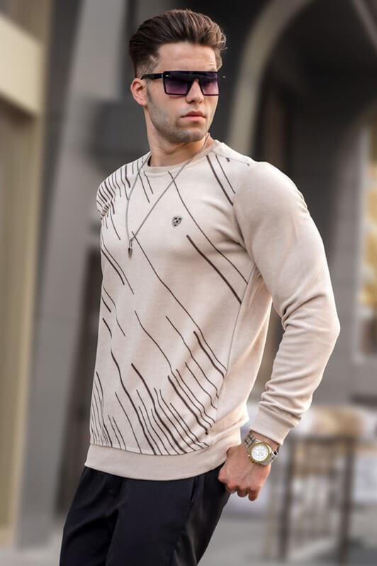 MDX Beige Patterned Bike Collar Sweater 5963 - Marlborough