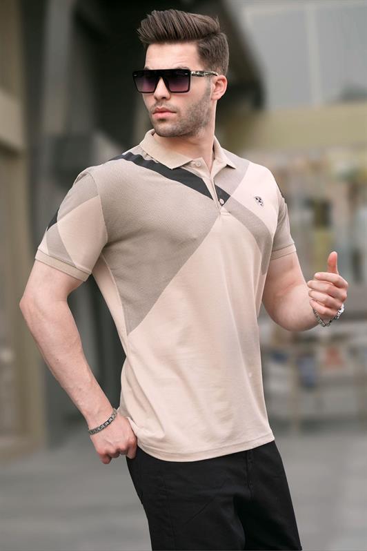 MDX Beige Patterned Polo Neck Men's T-Shirt 6081 - Metairie
