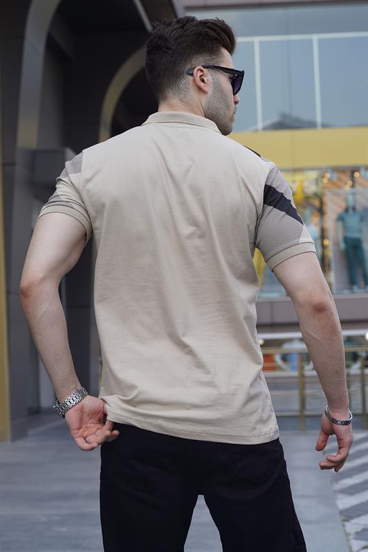 MDX Beige Patterned Polo Neck Men's T-Shirt 6081 - Metairie