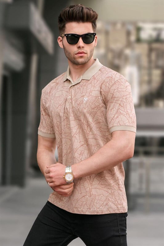 MDX Beige Patterned Polo Neck T-shirt 5876 - Bazal’tove