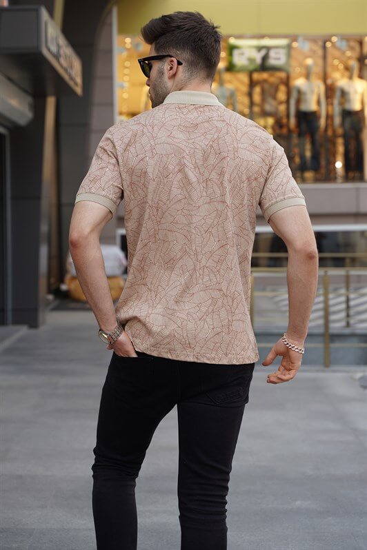 MDX Beige Patterned Polo Neck T-shirt 5876 - Bazal’tove