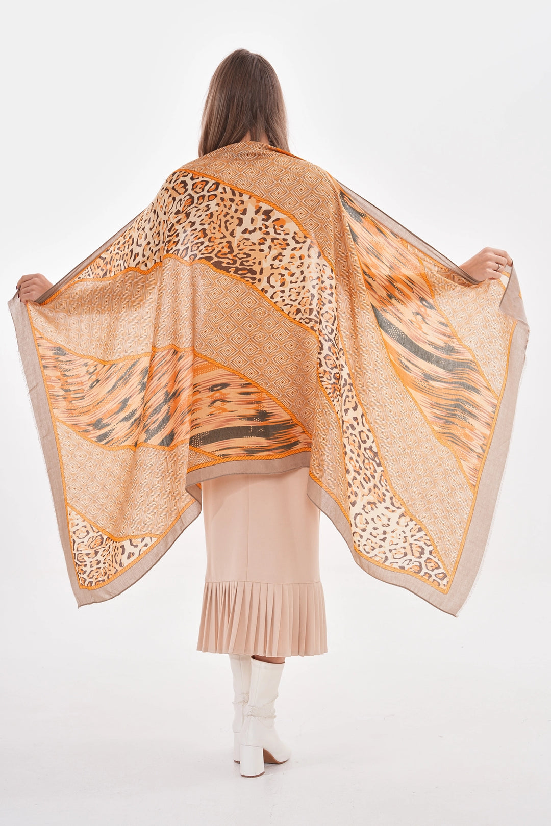Beige Patterned Shawl BCNSV-2515217 - Dülmen