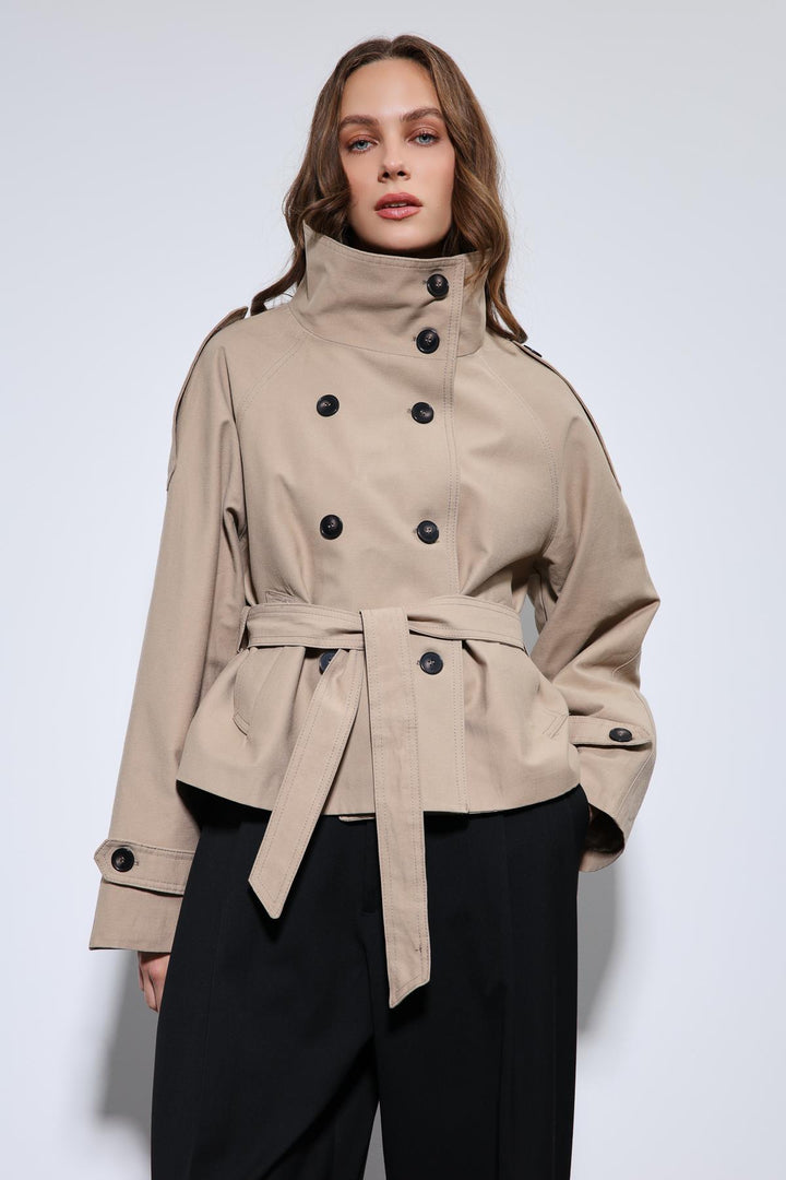 ANT Antioch Bej Dik Yaka Kruvaze Trençkot - Northampton