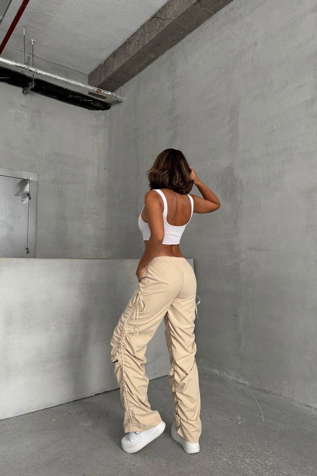 Beige Series Slit Parachute Fabric Design Jogger Pants BCHN-25W26704 - Cambridge