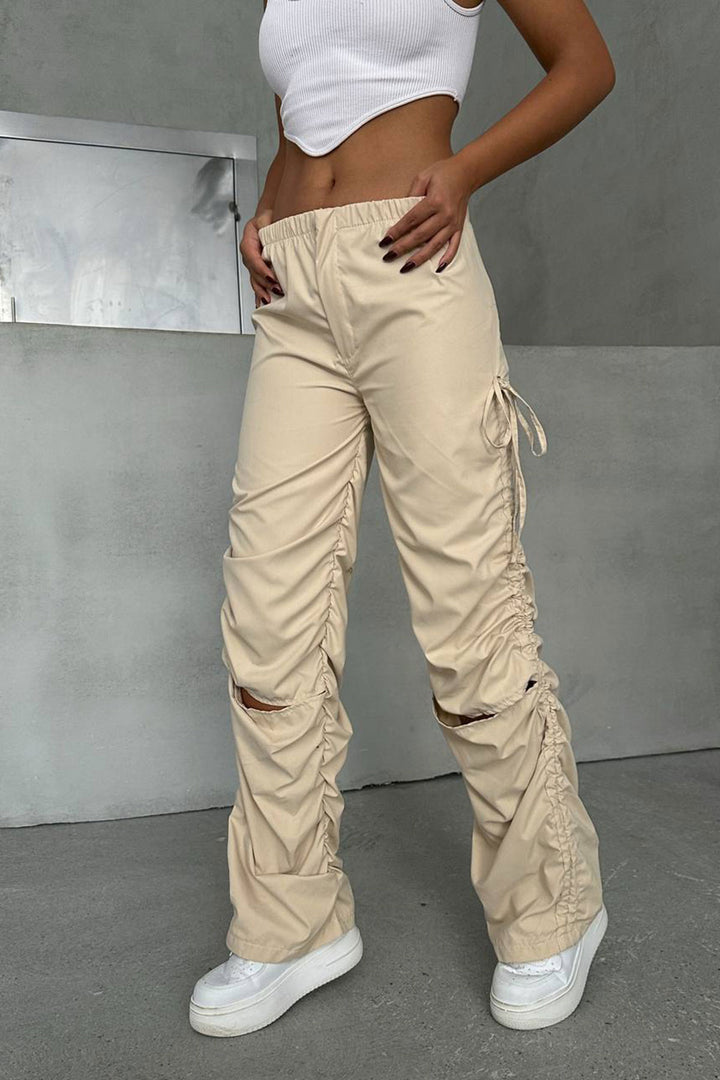 Beige Series Slit Parachute Fabric Design Jogger Pants BCHN-25W26704 - Cambridge