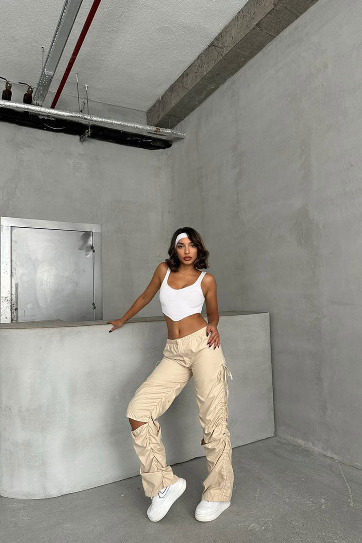 Beige Series Slit Parachute Fabric Design Jogger Pants BCHN-25W26704 - Cambridge