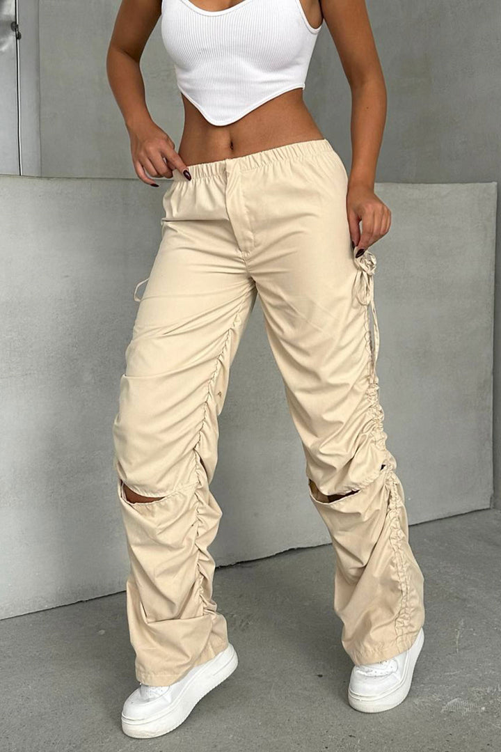 Beige Series Slit Parachute Fabric Design Jogger Pants BCHN-25W26704 - Cambridge