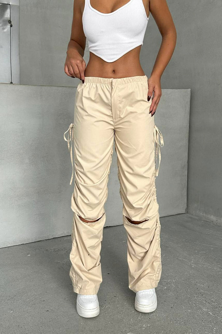 Beige Series Slit Parachute Fabric Design Jogger Pants BCHN-25W26704 - Cambridge