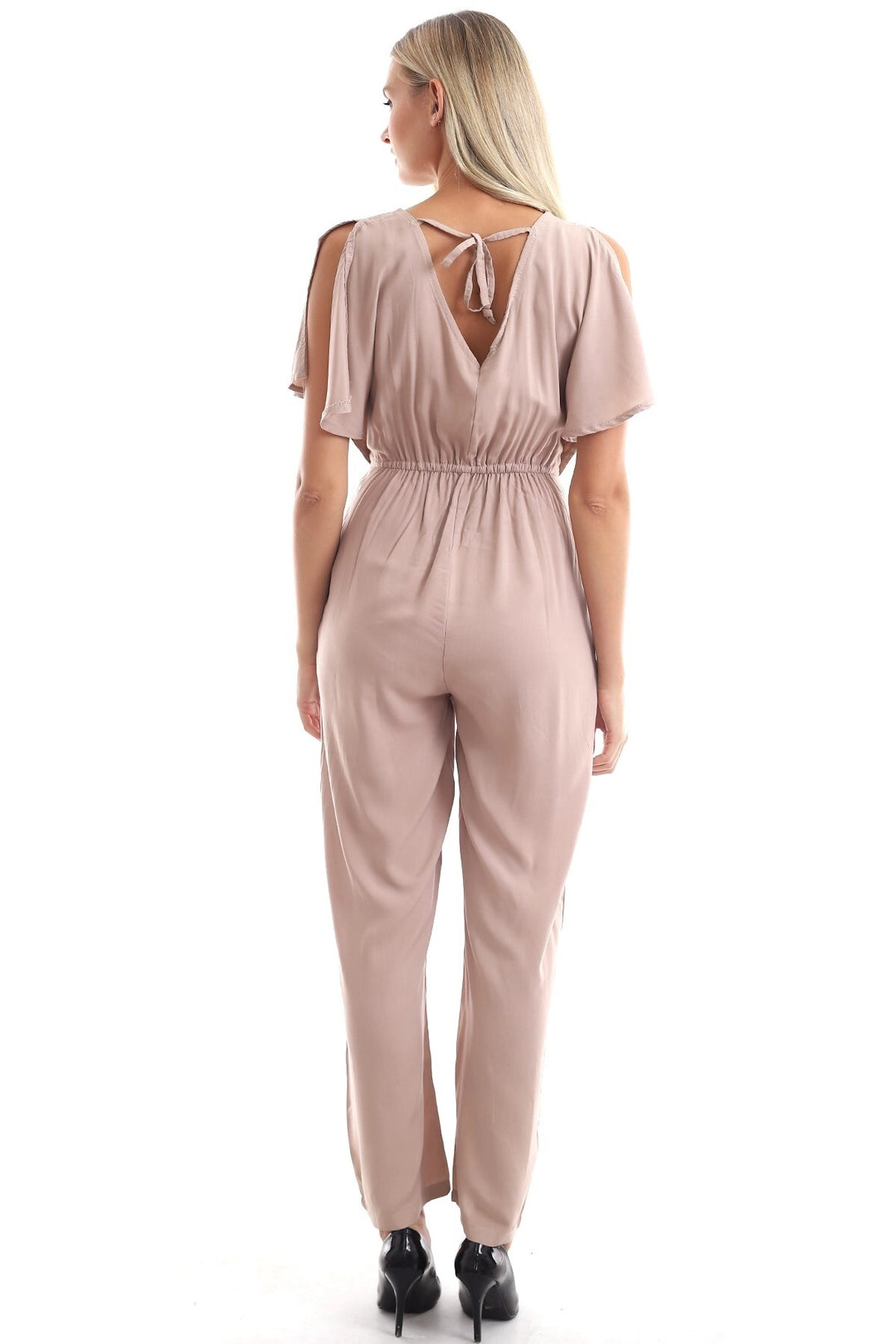 Beige Woven Viscose Open Shoulder Jumpsuit CO-2520333098 - Woburn