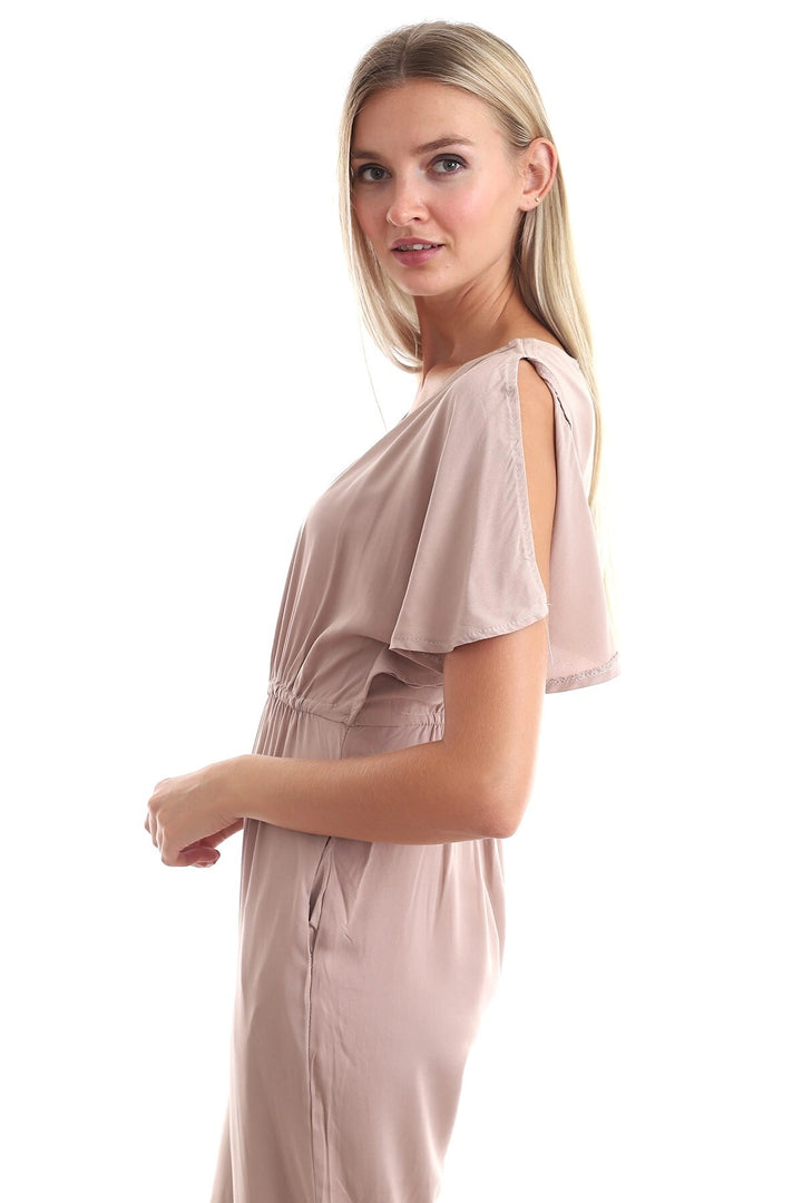 Beige Woven Viscose Open Shoulder Jumpsuit CO-2520333098 - Woburn