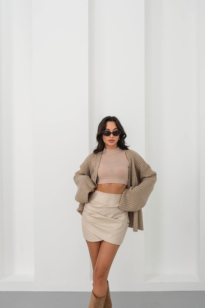 Beige Draped Leather Skirt BC231013 - Brasschaat
