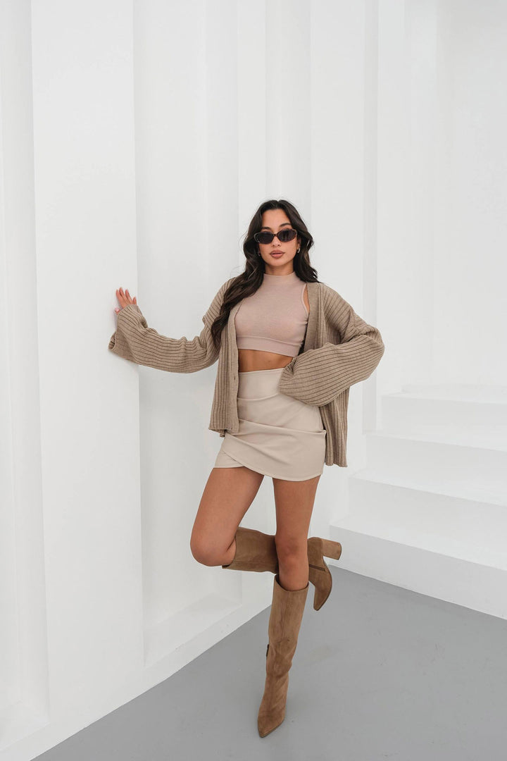 Beige Draped Leather Skirt BC231013 - Brasschaat