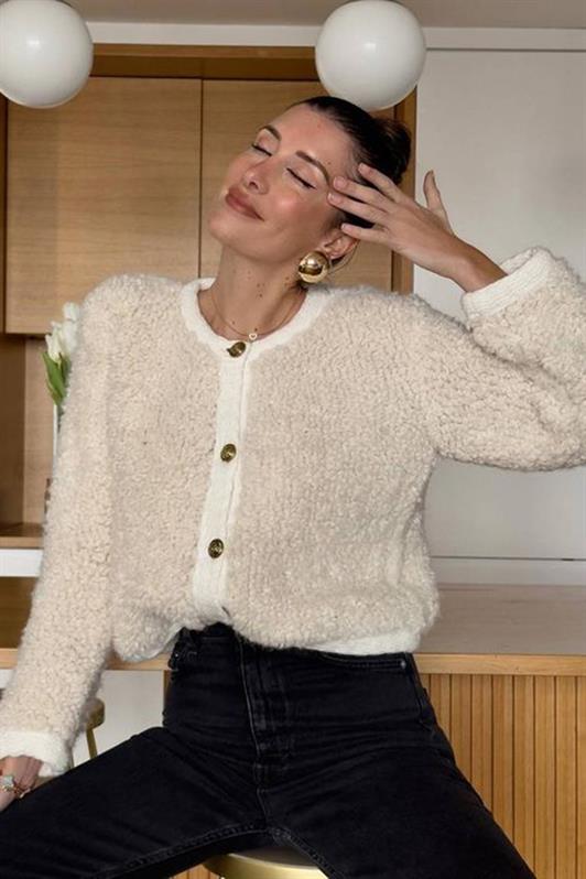 MDX Beige Buttoned Boucle Knit Cardigan MG1949 - Herriman