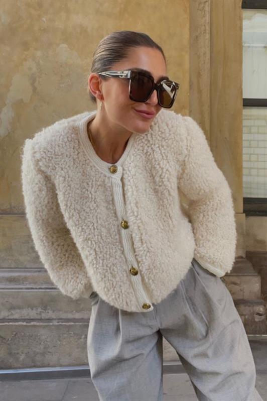 MDX Beige Buttoned Boucle Knit Cardigan MG1949 - Herriman