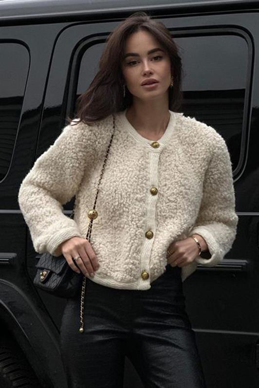 MDX Beige Buttoned Boucle Knit Cardigan MG1949 - Herriman